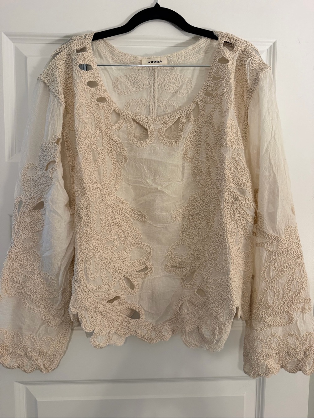 ADORA Cream Lace Appliqué Long-Sleeve Blouse
